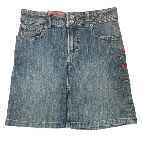 Gap Kids Denim Skirt 10 Regular Embroidered Roses Y2K Vintage Adjustable Waist - Picture 2 of 13